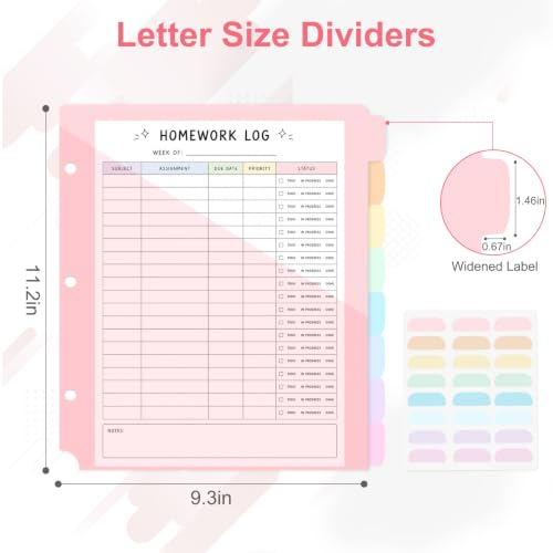 Binder Dividers with Pockets for 3-Ring Binder, 8-Tab Pastel Dividers | Fits Letter-Size Paper, Two Storage Pockets, Extra-Wide Tabs, Heat-Sealed PP Plastic, Back to School, Office Supplies