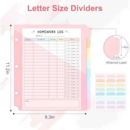 Binder Dividers with Pockets for 3-Ring Binder, 8-Tab Pastel Dividers | Fits Letter-Size Paper, Two Storage Pockets, Extra-Wide Tabs, Heat-Sealed PP Plastic, Back to School, Office Supplies