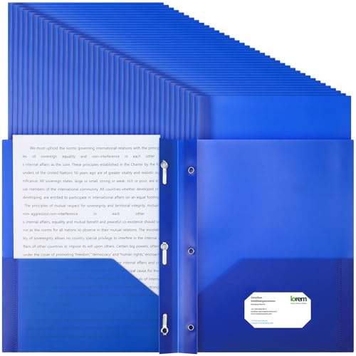 Patelai 48 Pcs Plastic Folders with 2 Pockets and 3 Prongs Home Folders with Card Slot Letter Size Heavy Duty Report Covers for Back to School(Blue,Classic) - color: Blue, style: Classic