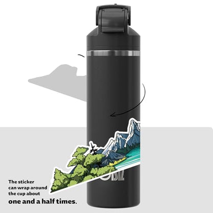 OISIZ Insulated Water Bottle 24 oz with 2 in 1 Spout and Straw Lid,Sticker-Themed Bottles,One Random Selection from 4 Themes,100% Leakproof,Keep Cold 24H,Stainless Steel Water Bottle,1 Pack - color: nature explorer, size: 24 Ounces