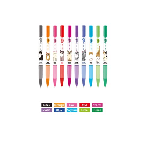 Gel Pens Office School Supplies - Cat 0.38mm Gel Ink Rollerball Ballpoint Pen Korea Kawaii Stationery Non-Smudge, Quick-Drying Writing, Pack of 11 - color: Multicolor