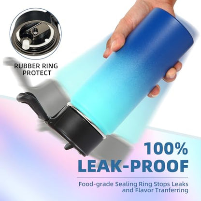 Volhoply Kids Insulated Water Bottle with Straw,16oz Stainless Steel Cold Water Bottles for School,BPA-Free Metal Wide Mouth Cups with Handle,Reusable Double Wall Vacuum Sport Flask(Green Blue,1) - color: Green Blue