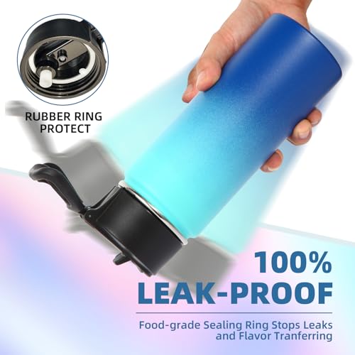 Volhoply Kids Insulated Water Bottle with Straw,16oz Stainless Steel Cold Water Bottles for School,BPA-Free Metal Wide Mouth Cups with Handle,Reusable Double Wall Vacuum Sport Flask(Green Blue,1) - color: Green Blue