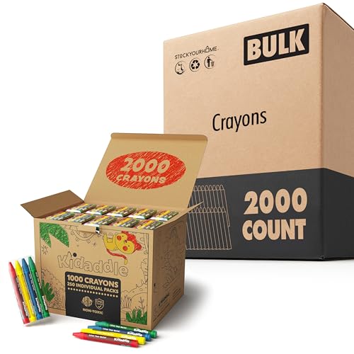 Kidaddle 2000 Count Bulk Crayons, 4 Colors, 500 Packs, Regular Size Non Toxic Crayons for School, Teachers, Classroom Supplies, Restaurants, Stocking Stuffers - size: 2000 Count