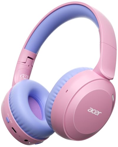 Acer Kids Bluetooth Headphones, 85/94dB Volume Limiter, Foldable Wireless Over-Ear Headphones for iPad, Travel, 60H Playtime, Bluetooth 6.0, Built-in Mic, Pink Purple - color: Pink Purple