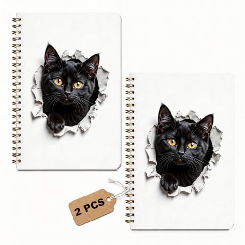 2 Pcs Funny Cat Spiral Notebook, Cute Cats Gifts Journal Notebook for Women | 160 Pages A5 College Ruled Spiral Notebooks, Hardcover Journals for Writing Travel Office, Cat Lover Gifts for Women Coworker - color: Multicolour 0002