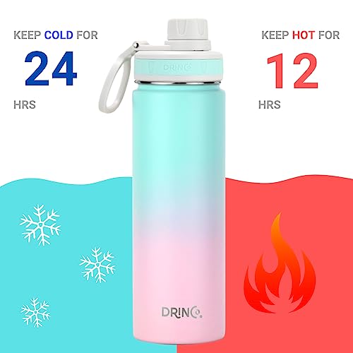 DRINCO Stainless Steel Water Bottle Spout Lid Vacuum Insulated Double Wall Water Bottle Wide Mouth (40oz 32oz 22oz 18oz 14oz) Leak Proof Keeps Cold or Hot (22 oz, 22oz Macaron) - color: 22oz Macaron, size: 22 Ounces