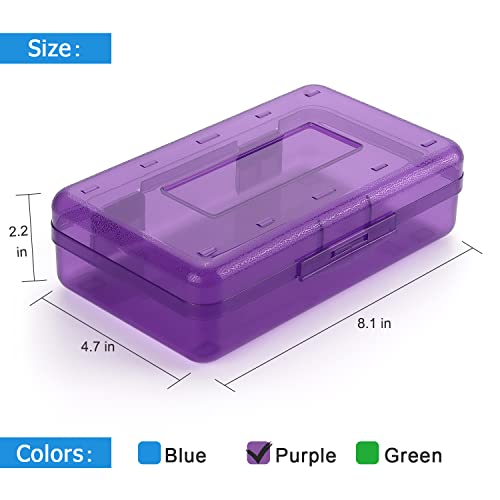 Tamaki 1 Pack Plastic Pencil Box Large Capacity, Purple | Clear Boxes with Snap-tight Lid Stackable Design and Stylish Office Supplies Storage Organizer - color: Purple