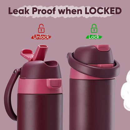 Fijinhom 12 oz Toddler Water Bottle with 2-in-1 Lid, 304 Stainless Steel Insulated Bottle, Kids Water Bottle for School Boys Girls, Leak-Proof Great for Sport, Travel & Gift, Red - color: Red