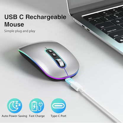 cimetech Rechargeable Wireless Mouse, 2.4G & BT Slim Mouse for MacBook with USB Receiver, Silent Click, 1600 DPI for Office Travel Mac Air Pro/PC/Laptop/Computer-Grey - color: Grey