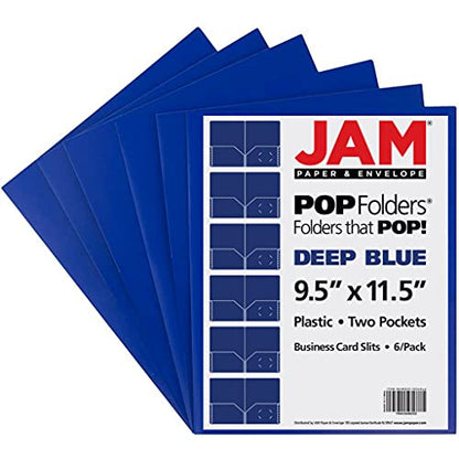 JAM PAPER Plastic 2 Pocket POP Folders - Durable School Folders - Blue - 6/Pack - color: Blue, size: 6 Per Pack