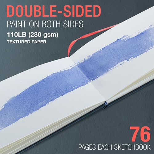 U.S. Art Supply 5.5" x 8.5" Watercolor Book (2 Pack, 76 Sheets Each) - 110lb (230 GSM) Linen-Bound Hardcover Artist Paper Pads - Acid-Free Cold-Pressed Watercolor Paper Pad Mixed Media - size: 5.5-x-8.5-inch