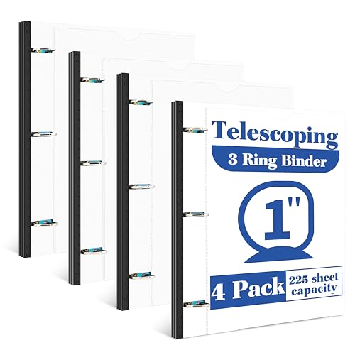 INFUN 1 Inch Telescoping 3 Ring Binder - 4PCS-White, Flexible Binders with Customizable Front Cover and Clear Catalog Pocket, Holds 8.5x11 inch Paper - color: White, size: 1 Inch, style: With Clear Front Pocket - 4 PCS