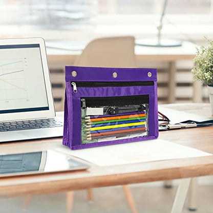 YoeeJob 2 Pack 1 Inch Expandable Zipper Pencil Pouches with Clear Window for 3 Ring Binder, Suitable for School & Office (Purplek) - color: Purple