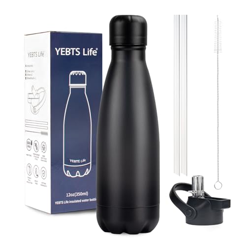 Insulated Water Bottle, 12oz Stainless Steel Water Bottles with straw lid, Metal Sports Water Bottles for Boys,Girls, Double Wall Vacuum BPA-Free Flask for School, Sports & Travel-Black - color: 1 Pack-Black, size: 12 Ounces