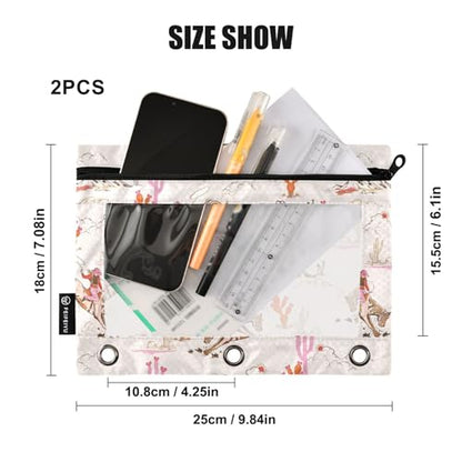 Western Cowgirl Cactus Pink Pencil Pouch for 3 Ring Binder 2 Pcs Binder Pouches with Zipper Pocket Pencil Case Bag with Clear Window for Office Work School Supplies - color: Western Cowgirl Cactus Pink