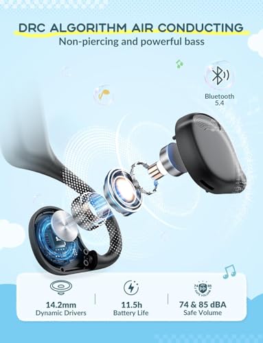 iClever Kids Bluetooth Headphones, Air Conduction Open Ear Headphones, Safe Volume 74&85dBA, 360° Bending Resistance Durable, 11.5H Playtime, Bluetooth 5.4 Kids Wireless Headphones for Travel/School - color: Blue