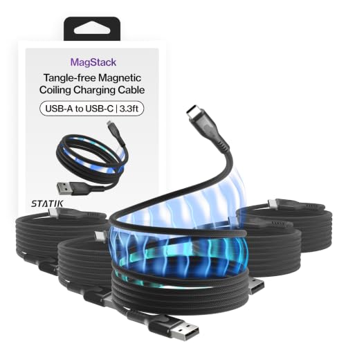 Statik MagStack USB to USB C Cable, A to Type C Charger Fast Charging Phone Charger Cord, On The Go Magnetic Charging Cable for Car, Compatible with iPhone, iPad & Android, 27W 3FT, 5-Pack - color: Black, size: 3ft (5 Pack), style: USB-A to USB-C