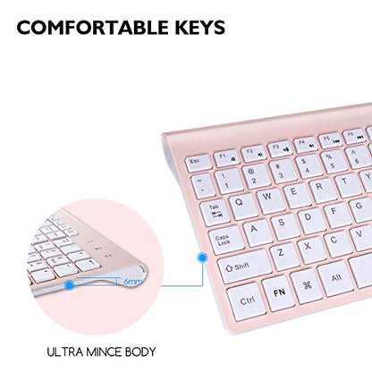 cimetech Wireless Keyboard and Mouse Combo, Compact Full Size Wireless Keyboard and Mouse Set 2.4G Ultra-Thin Sleek Design for Windows, Computer, Desktop, PC, Notebook, Laptop - Pink - color: Pink White
