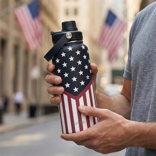 American Flag Insulated Stainless Steel Water Bottle 32oz, Vacuum Chug Lid Travel Tumbler for Men Friends Dads Grandpa, Birthday Christmas July 4th - color: American Flag 1
