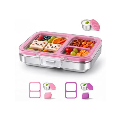 Leak-Resistant 18/8 Stainless Steel Bento Lunch Box Kids 7+ and Adults | 2 Swappable Style Accessories, BPA-Free Tritan Lid, Dishwasher Safe, School, Office & Travel - color: Pink