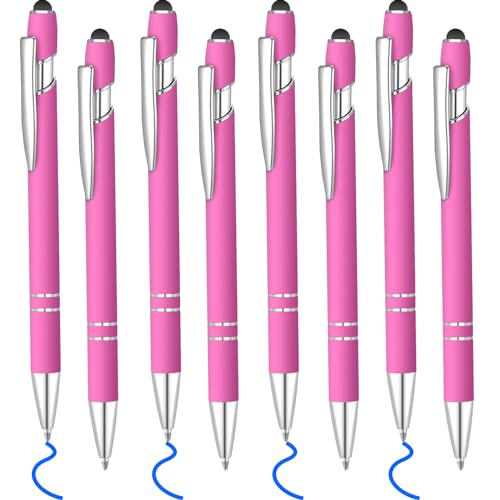 8 Pcs Blue Ink Ballpoint Pen with Stylus Tip 2 in 1 Stylus Ballpoint Pen Metal Pens Stylus Pen for Touch Screens School Office Coworkers (Rose Red) - color: Rose Red