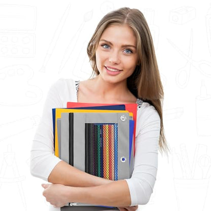Pencil Pouch for 3 Ring Binder - 3 Hole Zipper Pen Case Bag Holder Bulk Accessories Clear Window Aesthetic Organizer Pockets - color: Grey
