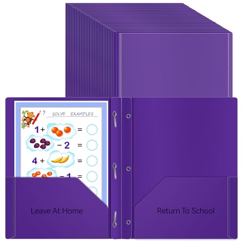 30 Pcs Home School Folders with Clear Front Pocket and 3 Prong, 2-Pocket Classroom Communication Folder Take Home Plastic Folders Homework Parent Teacher Folder for Kid Student (30, Purple) - color: Purple