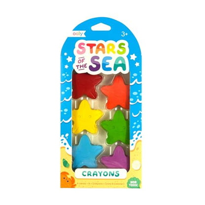 Ooly Stars of the Sea Star Shaped Chunky Crayons for Toddlers and Little Hands Set of 6, Non-Toxic Star Shaped Easy to Hold Crayons for Young Children, No Rolling Crayon, Gifts for Kids - style: Stars of the Sea