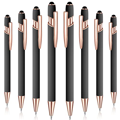 8 Pieces Ballpoint Pen with Stylus Tip Black Ink 2 in 1 Stylus Metal 1.0 mm Medium Point Smooth Pen Rainbow Colorful Rubberized Ballpoint for Touch Screen Tablet(Gray) - color: Gray