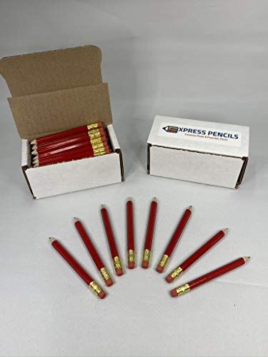 Red Golf Pencils with Eraser - Half, Pew, Short, Mini, Small, Non Toxic - Hexagon, Sharpened, #2 Pencil, Color - Red, Pkg of 36 Pocket Pencils™