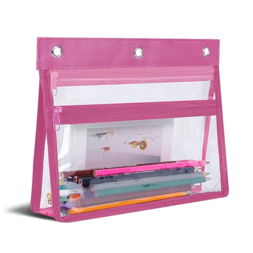 YoeeJob Pencil Pouch for 3 Ring Binder with 1.5 inch Expandable Large Capacity, Double Pockets Zipper Pencil Case, Pencil Binder Pouch for School Office Home, Pink - color: pink