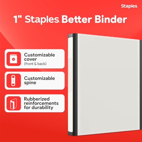 Staples Heavy-Duty 1-Inch D-Ring Binder, White – Large View 3-Ring Binder, Holds Up to 275 Sheets for School & Office - color: White, size: 1-Inch, style: 1 Pack