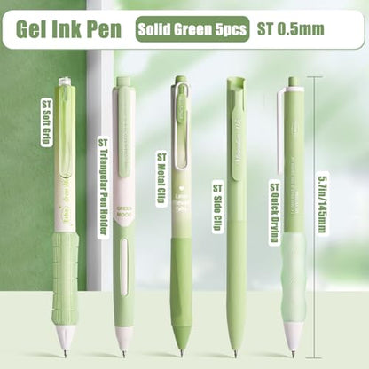 5 Count Pastel Gel Ink Pen Set,Cute Note Taking 0.5mm Fine Point Retractable 5 Count Black Ink Pens for Writing, Journaling, School, Office (Light Green) - color: Light Green