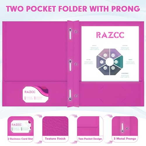 Two Pocket Folders, RAZCC 75 Pack Two Pocket Folders with Prongs, 3 Prong Folders Fit Letter Size Paper, Pocket File Folders for School Office Home Business, Rose Purple - color: Rose Purple