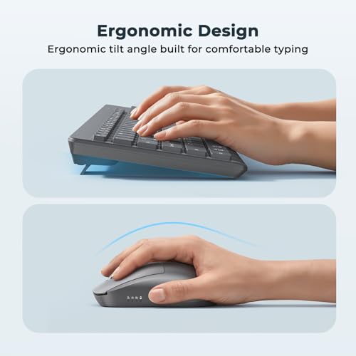 MEETION Wireless Keyboard and Mouse, Silent Bluetooth Keyboard Mouse Set, 2.4G/Bluetooth Full-Sized Computer Keyboard, Gray - color: Gray