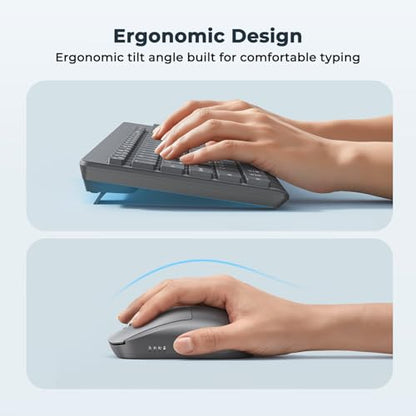 MEETION Wireless Keyboard and Mouse, Silent Bluetooth Keyboard Mouse Set, 2.4G/Bluetooth Full-Sized Computer Keyboard, Gray - color: Gray