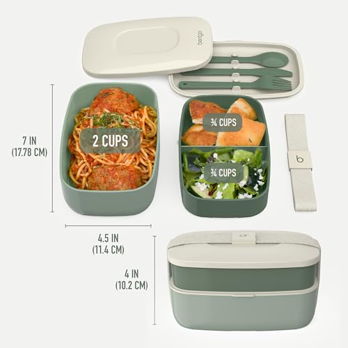 Bentgo Classic Stackable 3-Compartment Adult Bento-Style Lunch Box | Removable Utensil Set and Sealing Strap, BPA-Free, Food Container Ideal for Meal Prep, Work, and On the Go (Khaki Green) - color: Khaki Green