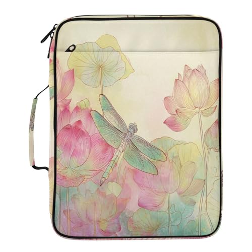 Dragonfly Lotuses Yellow Accordion File Organizer Expanding File Folder Zipper Binder 3 Ring with Handle 500 Sheets Capacity Document Organizer Storage Bag Multi Pockets Design - color: Dragonfly Lotuses Yellow