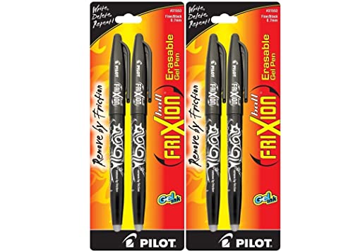 PILOT FriXion Ball Erasable & Refillable Gel Ink Stick Pens, Fine Point, Black Ink, 4 PACK