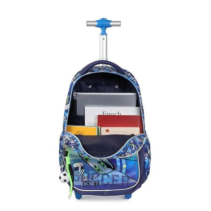 Cartoon Rolling Backpack for Boys Girls, Kids 5 Pcs Wheeled Backpack, Travel Backpack for Elementary Students (Football Blue) - color: Football Blue