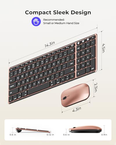 seenda SKM64-2 Bluetooth Keyboard and Mouse Combo for Mac, MacBook and iPad | 3-device Bluetooth switching, rechargeable, quiet keys/clicks, compact slim design for office and home use, Black & Rose Gold - color: Black & Rose Gold