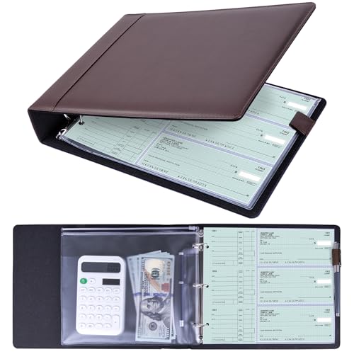 Antner 3 Ring Personal Check Binder for 3-on-a-Page End-Stub Deskbook & Personal 3 Holes or 9 Holes Small Size Checks, PU Leather Check Holder Checkbook Binder Cover with Zipper Pouch, Coffee - color: Coffee