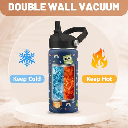 Owl Gifts, 16 oz Water Bottle with Straw Lid, Owl Water Bottle, Stainless Steel Insulated Tumbler, Cute Animals Cups Gifts for Birthday Christmas - color: Owl