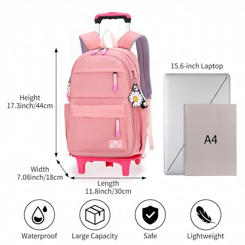 Rolling Backpack,Backpack with Wheels,Kids Roller Backpack for Girls Boys Travel Bag on Wheels Kids Trolley School Bag,Pink - color: A-pink Two Wheels, size: Two Wheels