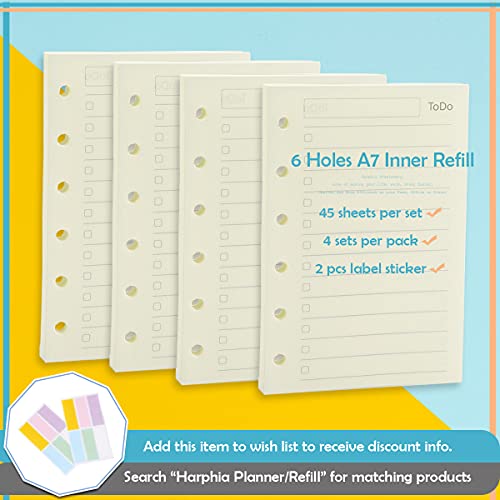 A7 Planner Refill,4 Pcs per Set, Todo List Paper, with Label Stickers Gift,Mini Binder Refills,6 hole/100gsm Thick Paper/4.84 x 3.23'', Harphia - color: Todo List