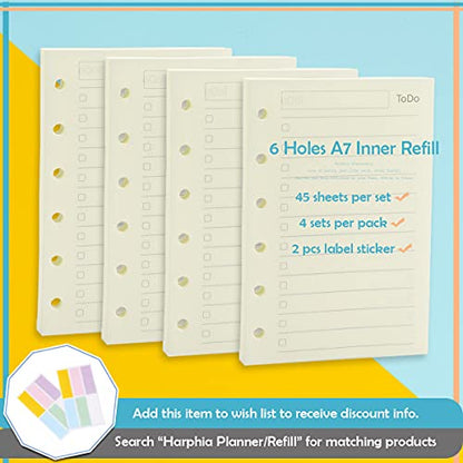 A7 Planner Refill,4 Pcs per Set, Todo List Paper, with Label Stickers Gift,Mini Binder Refills,6 hole/100gsm Thick Paper/4.84 x 3.23'', Harphia - color: Todo List
