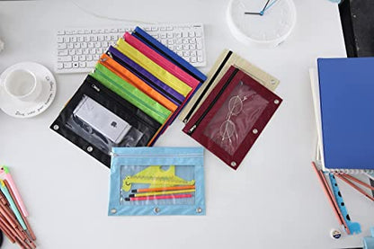 Pencil Pouch for 3 Ring Binder, Large Pencil Case with Clear Window, Metal Zipper Binder Pencil Pouches Fit Standard Binders, Durable Organizer for Office School Supplies Black 5 Pack - color: Black