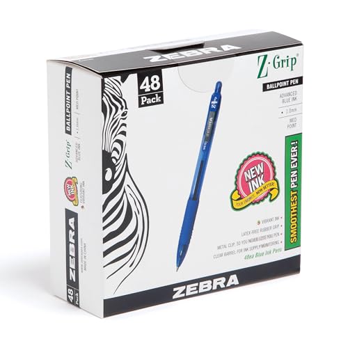 Zebra Pen Z-Grip Retractable Ballpoint Pen, Smooth-Flowing Blue Ink, 1.0mm Medium Point, School & Office Supplies, Ideal for Note-Taking, Journal and Planner Use, 48-Pack (22248) - color: Blue F