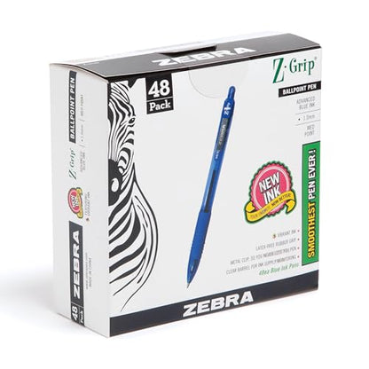 Zebra Pen Z-Grip Retractable Ballpoint Pen, Smooth-Flowing Blue Ink, 1.0mm Medium Point, School & Office Supplies, Ideal for Note-Taking, Journal and Planner Use, 48-Pack (22248) - color: Blue F